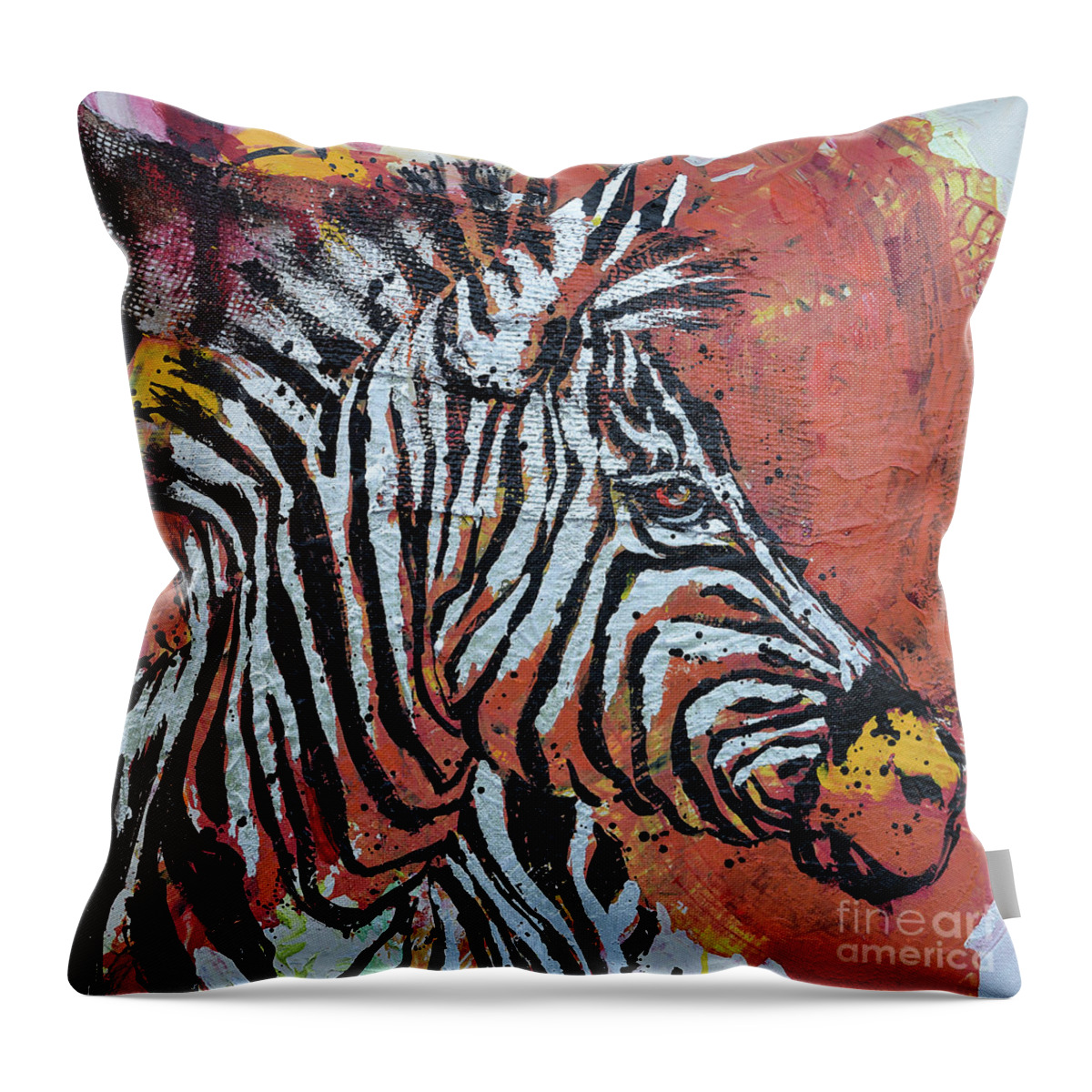  Throw Pillow featuring the painting Watchful Zebra by Jyotika Shroff