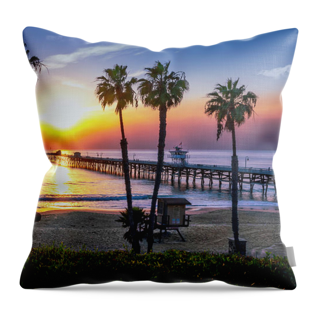 Beach Throw Pillow featuring the photograph Watching the Sunset and the Marine Layer Compete to End the Day by David Levin