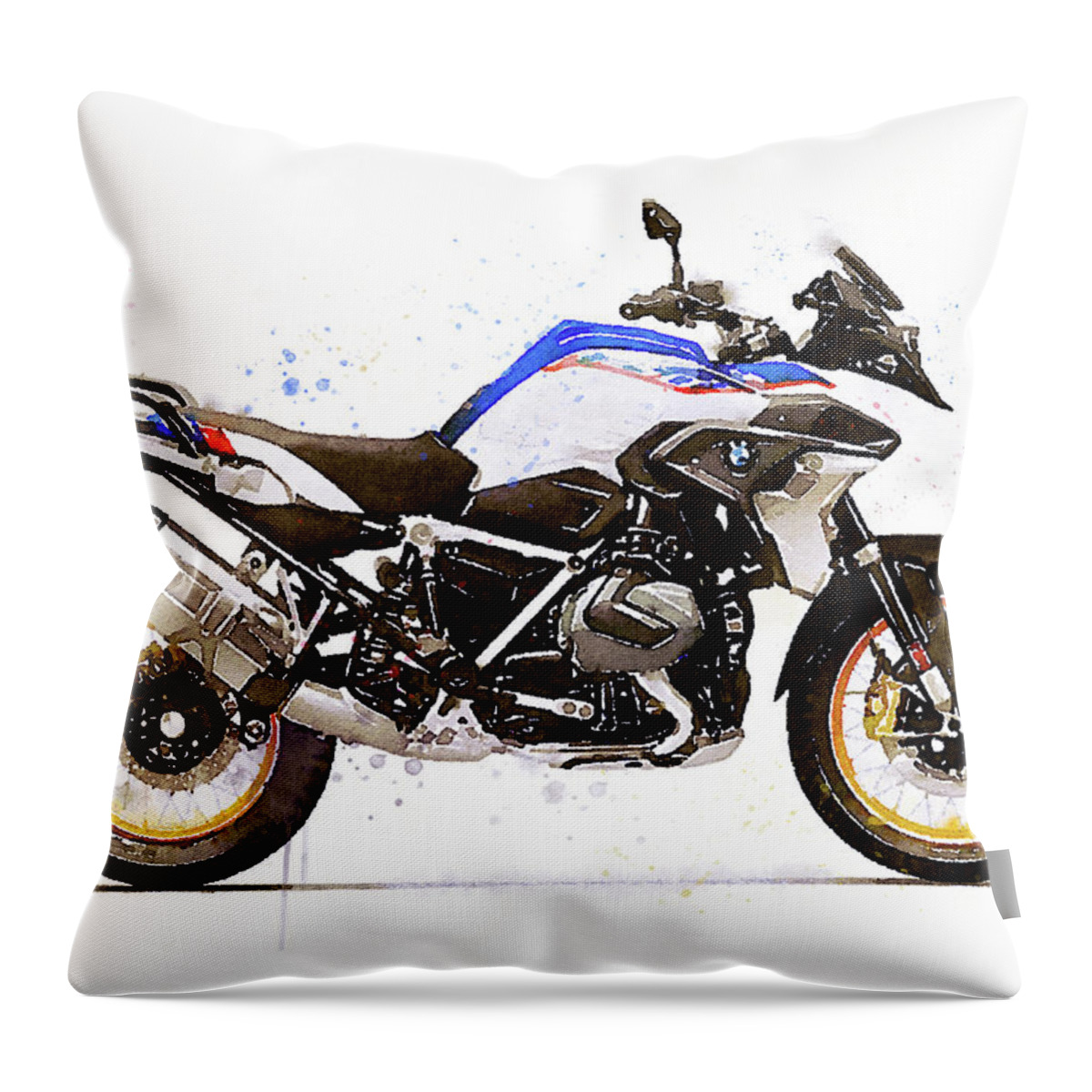 Motorcycle Throw Pillow featuring the painting Watercolor BMW R1250GS motorcycle - oryginal artwork by Vart by Vart