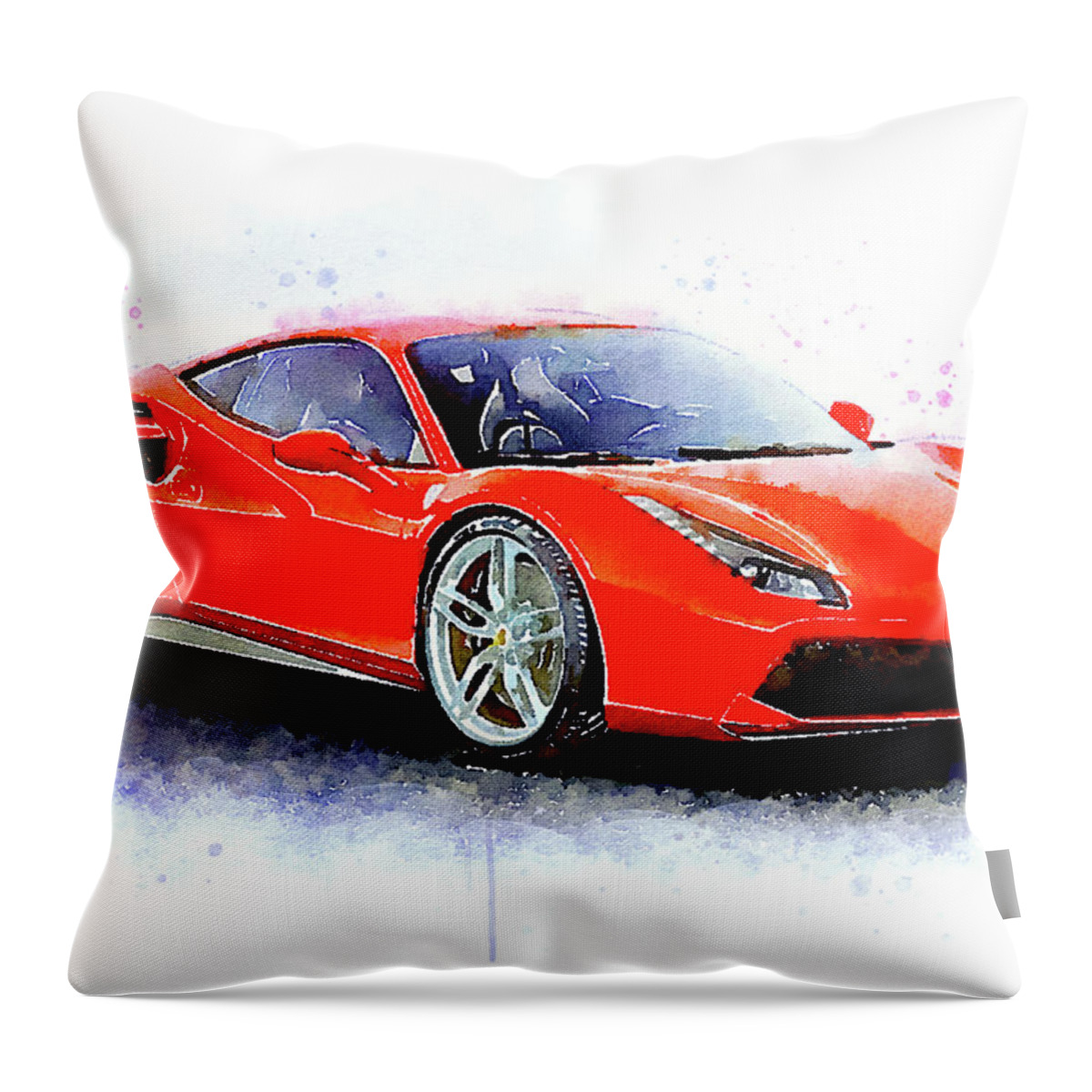 Watercolor Throw Pillow featuring the painting Watercolor Ferrari 488 GTB - oryginal artwork by Vart by Vart
