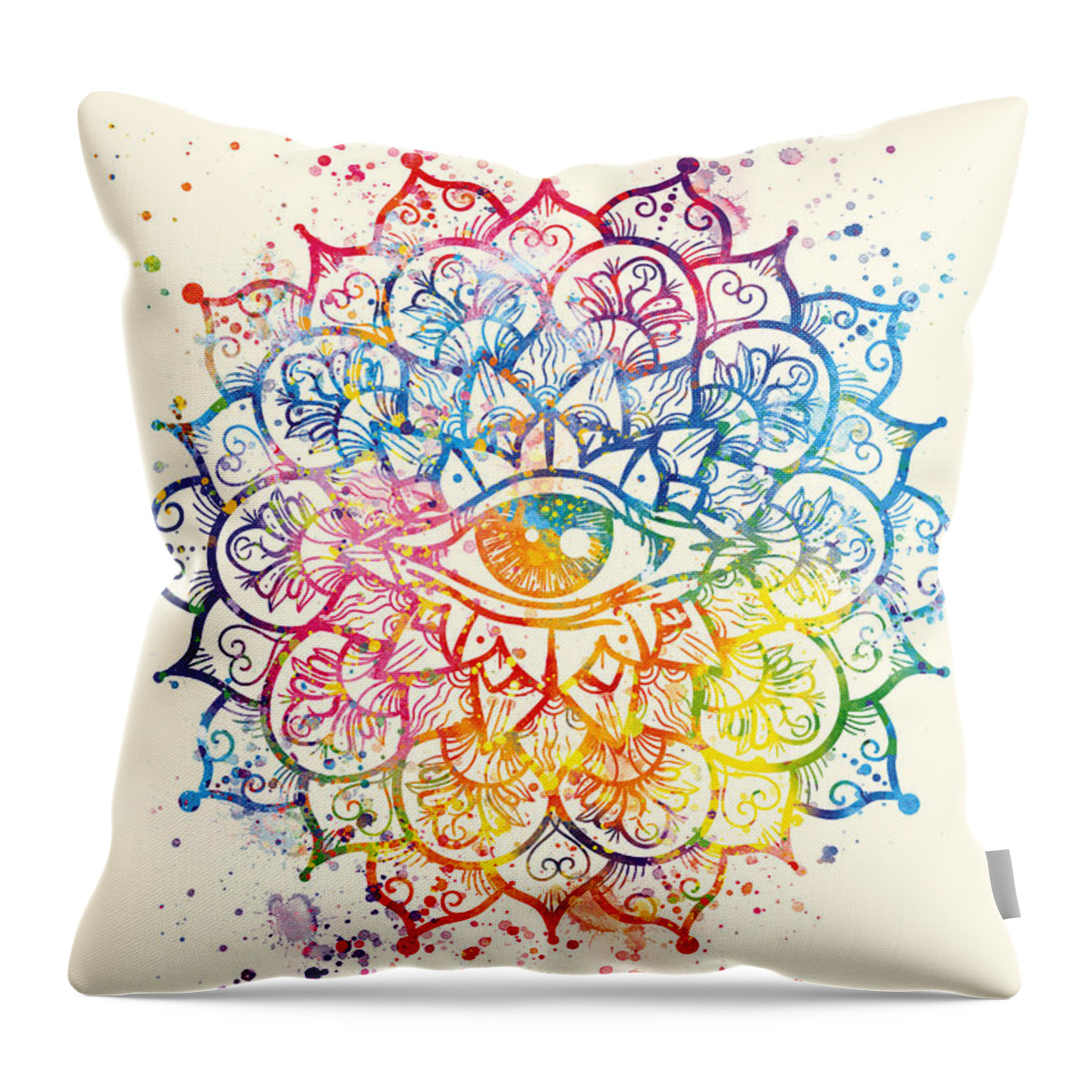 Watercolor Throw Pillow featuring the painting Watercolor mandala, EYE of CONSCIOUSNESS by Vart by Vart