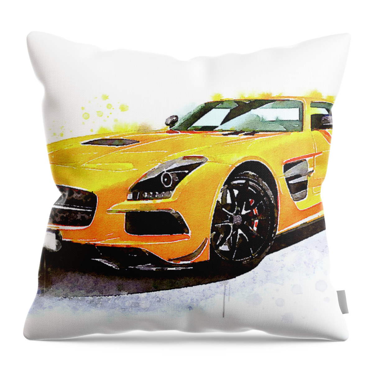 Watercolor Throw Pillow featuring the painting Watercolor Mercedes SLS AMG - oryginal artwork by Vart by Vart