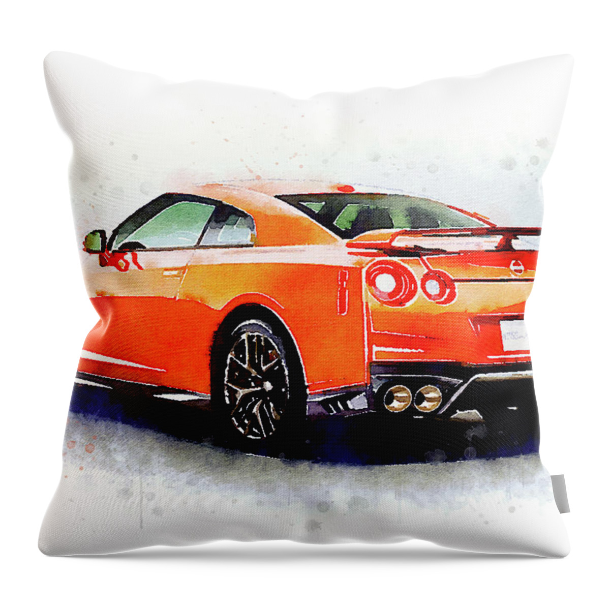 Watercolor Throw Pillow featuring the painting Watercolor Nissan GT-R - oryginal artwork by Vart. by Vart