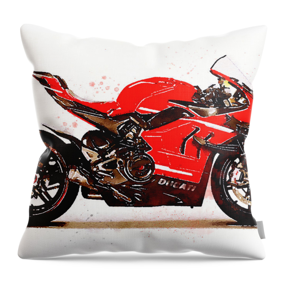 Sport Throw Pillow featuring the painting Watercolor Sport Motorcycle Superleggera V4 - original artwork by Vart. by Vart Studio