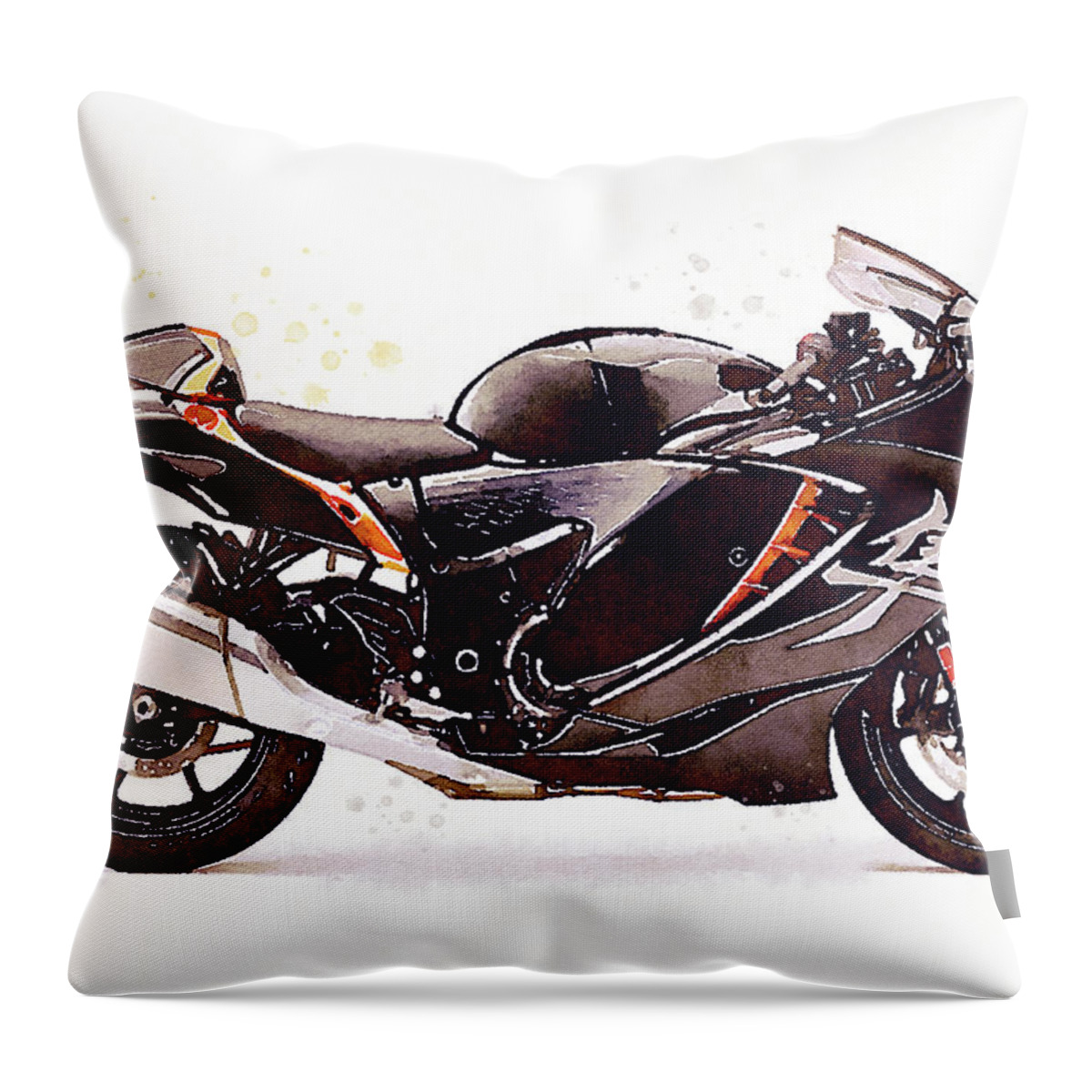 Sport Throw Pillow featuring the painting Watercolor Suzuki Hayabusa GSX 1300R motorcycle - oryginal artwork by Vart. by Vart Studio