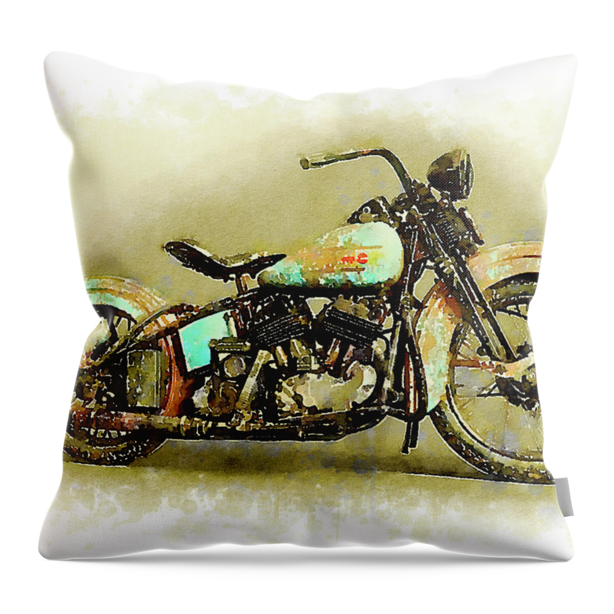 Art Throw Pillow featuring the painting Watercolor Vintage Harley-Davidson by Vart. by Vart