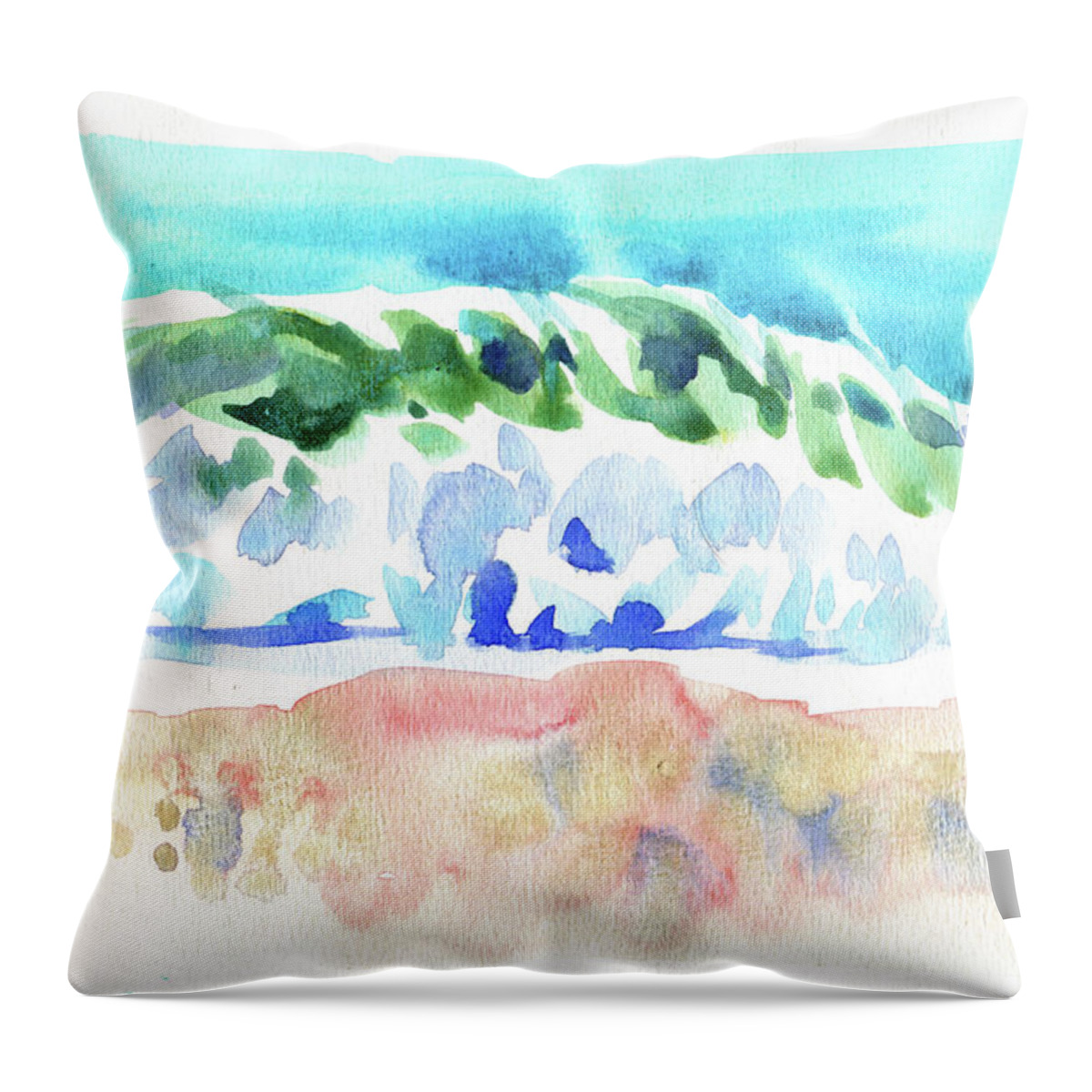 Watercolor Throw Pillow featuring the digital art Watercolor Wave On Sea Painting by Sambel Pedes