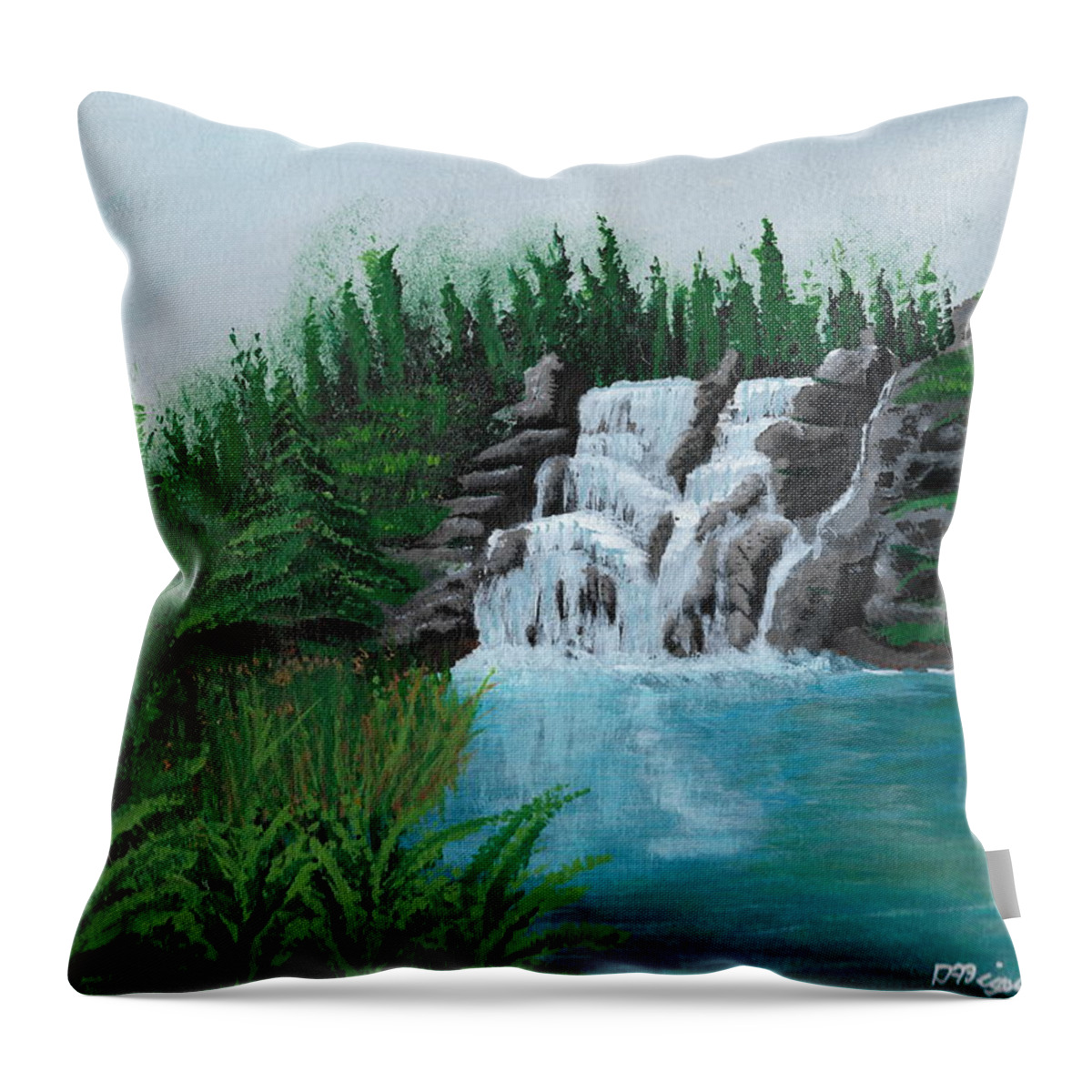 Waterfall Throw Pillow featuring the painting Waterfall On Ridge by David Bigelow