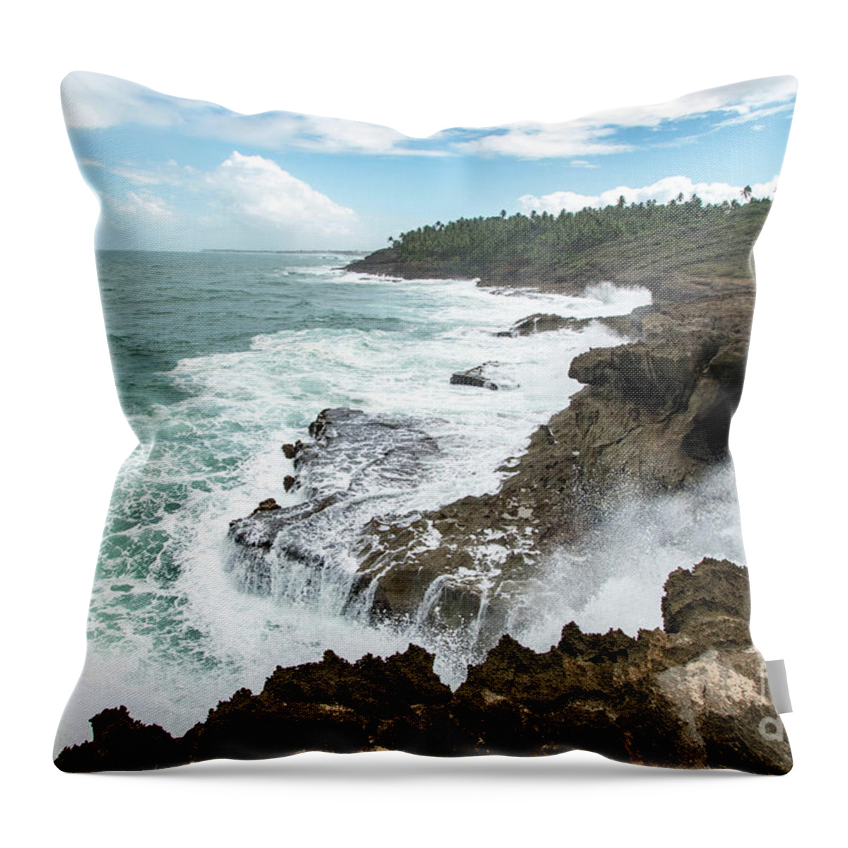 Parque Throw Pillow featuring the photograph Waterfall Waves at Parque nacional Cerro Gordo, Puerto Rico by Beachtown Views