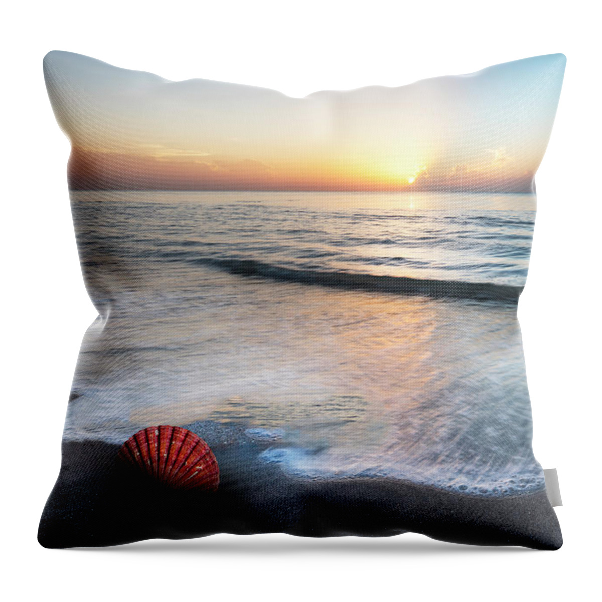 Clouds Throw Pillow featuring the photograph Waves and Shells by Debra and Dave Vanderlaan