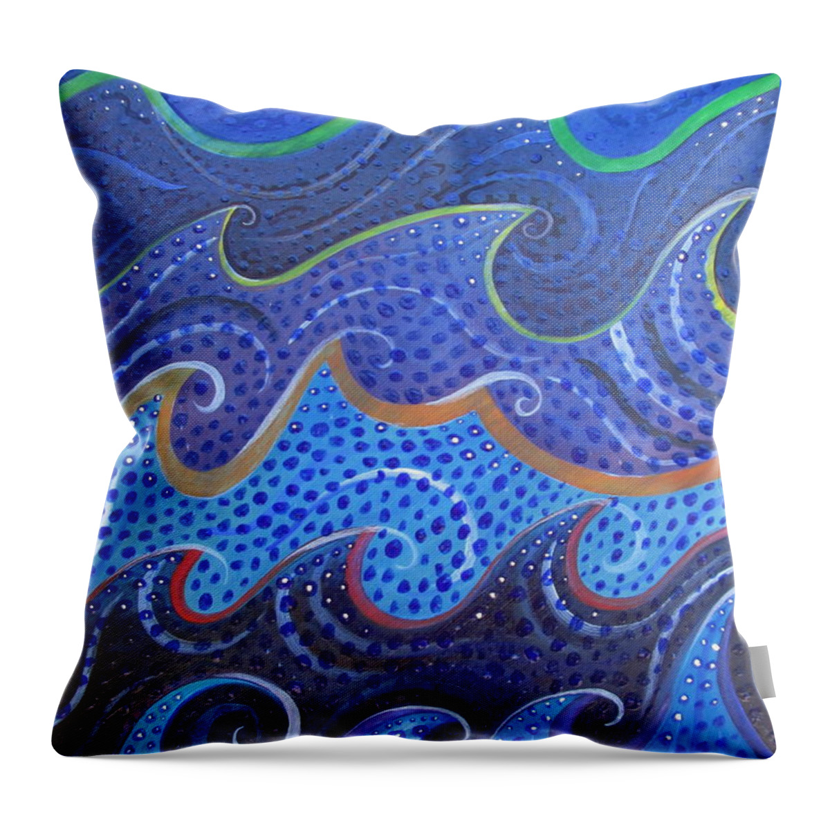 Waves And Swirls Throw Pillow featuring the painting Waves and Swirls by Helena Tiainen