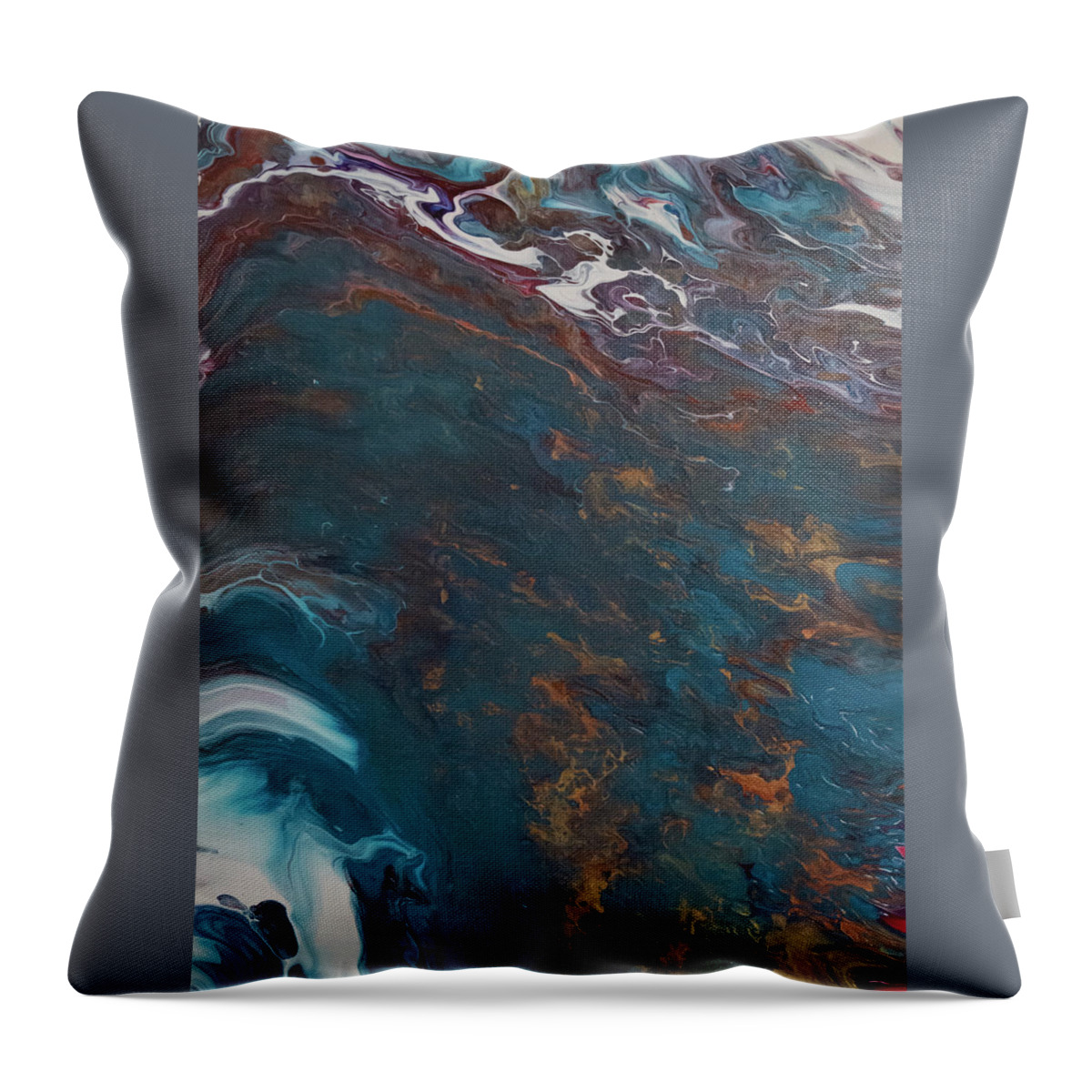 Blue Throw Pillow featuring the mixed media Waves of Gold by Aimee Bruno