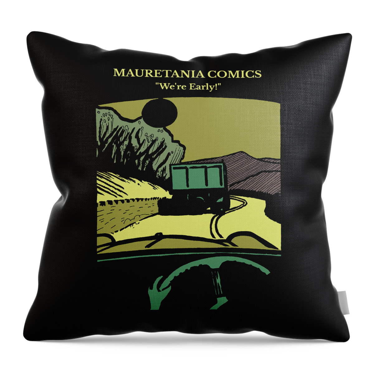 Mauretania Comics Throw Pillow featuring the digital art We are Early by Chris Reynolds