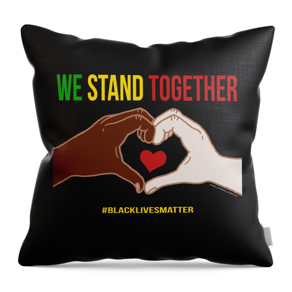 We Stand Together Throw Pillow featuring the digital art We Stand Together Heart Hands by Laura Ostrowski