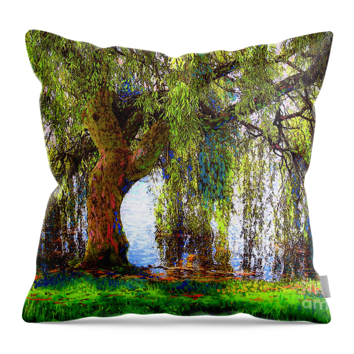 Landscape Throw Pillow featuring the painting Weeping Willow by Jane Small