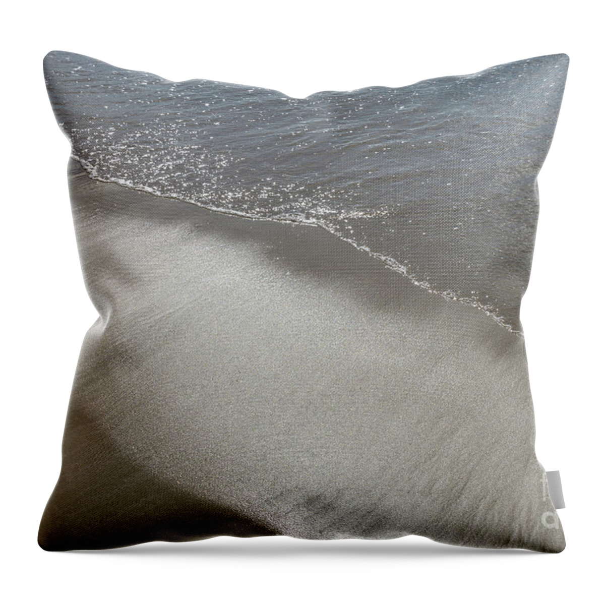 Sandy Beach Throw Pillow featuring the photograph Wet sand, sea water and reflections of sunlight 2 by Adriana Mueller