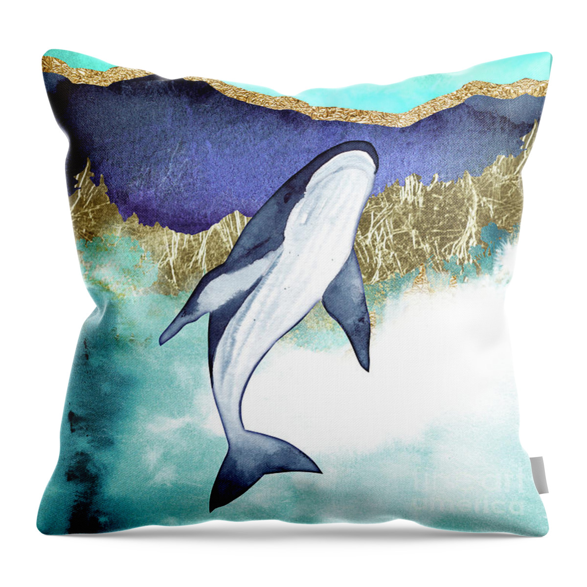 Blue Whale Throw Pillow featuring the painting Whale And Moon by Garden Of Delights
