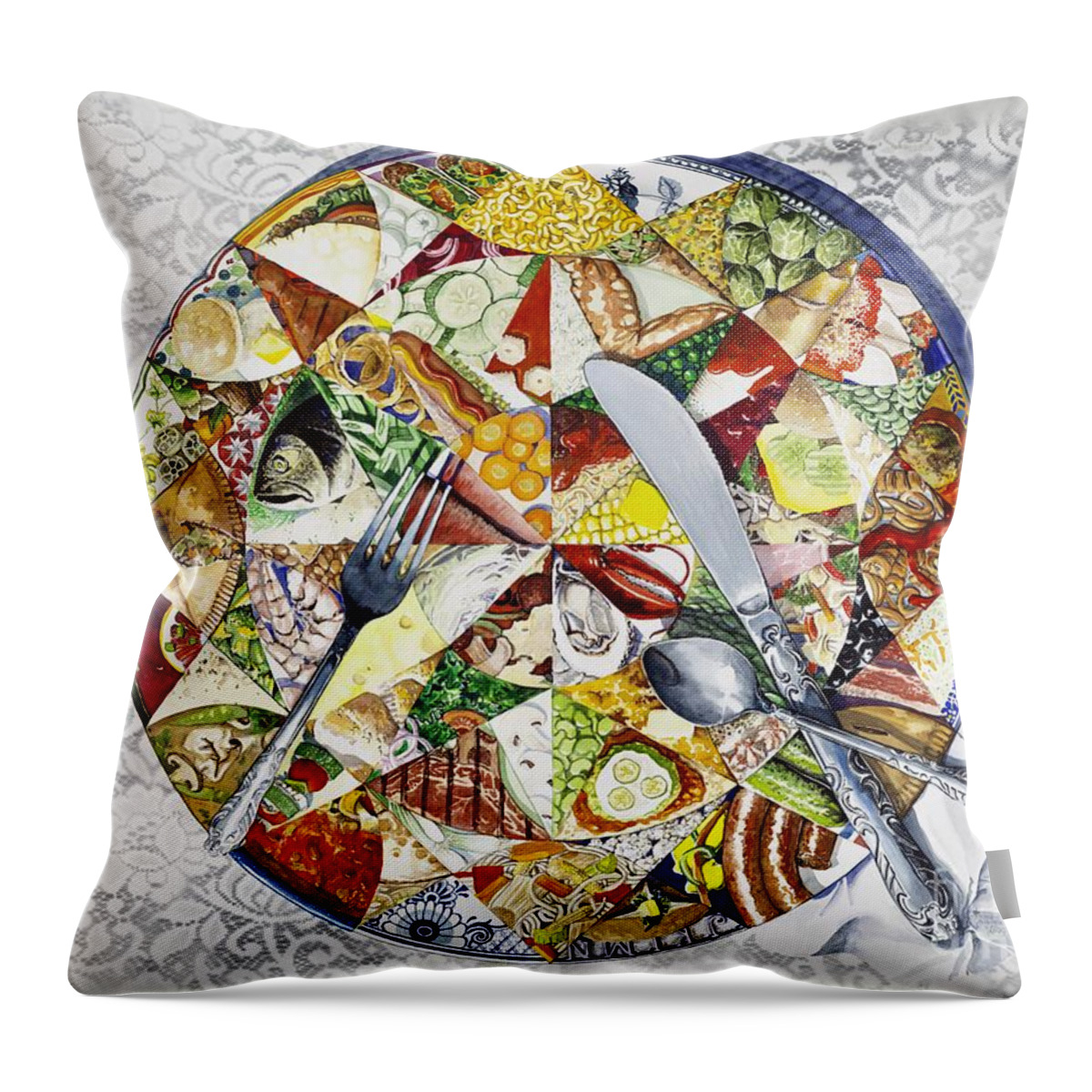 Kaleidoscope Throw Pillow featuring the painting What's For Dinner? by Merana Cadorette