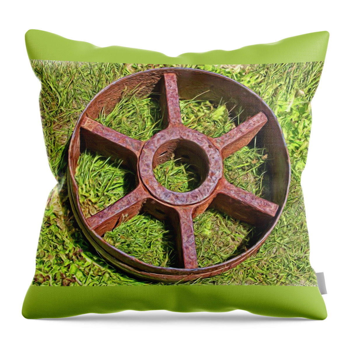 Abandoned Throw Pillow featuring the digital art Wheel From The Past by David Desautel