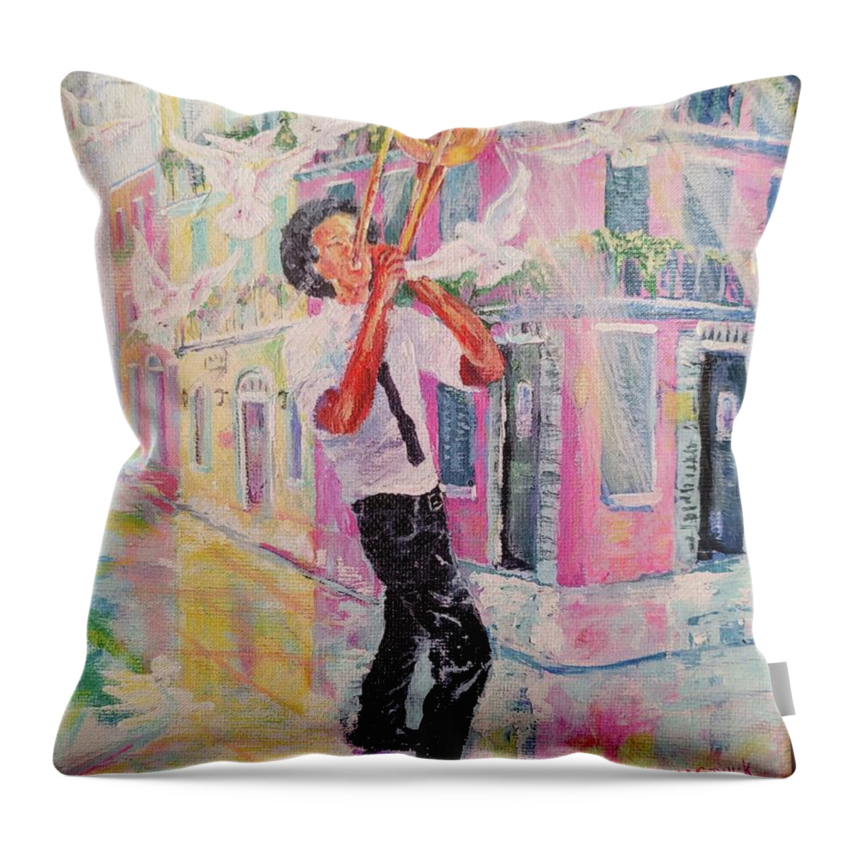 Nola Throw Pillow featuring the painting When the Saints Go Marchin' In by ML McCormick
