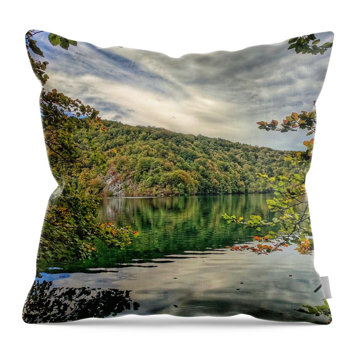 Plitvice Lakes Throw Pillow featuring the photograph Where Sky Meets The Water by Yvonne Jasinski