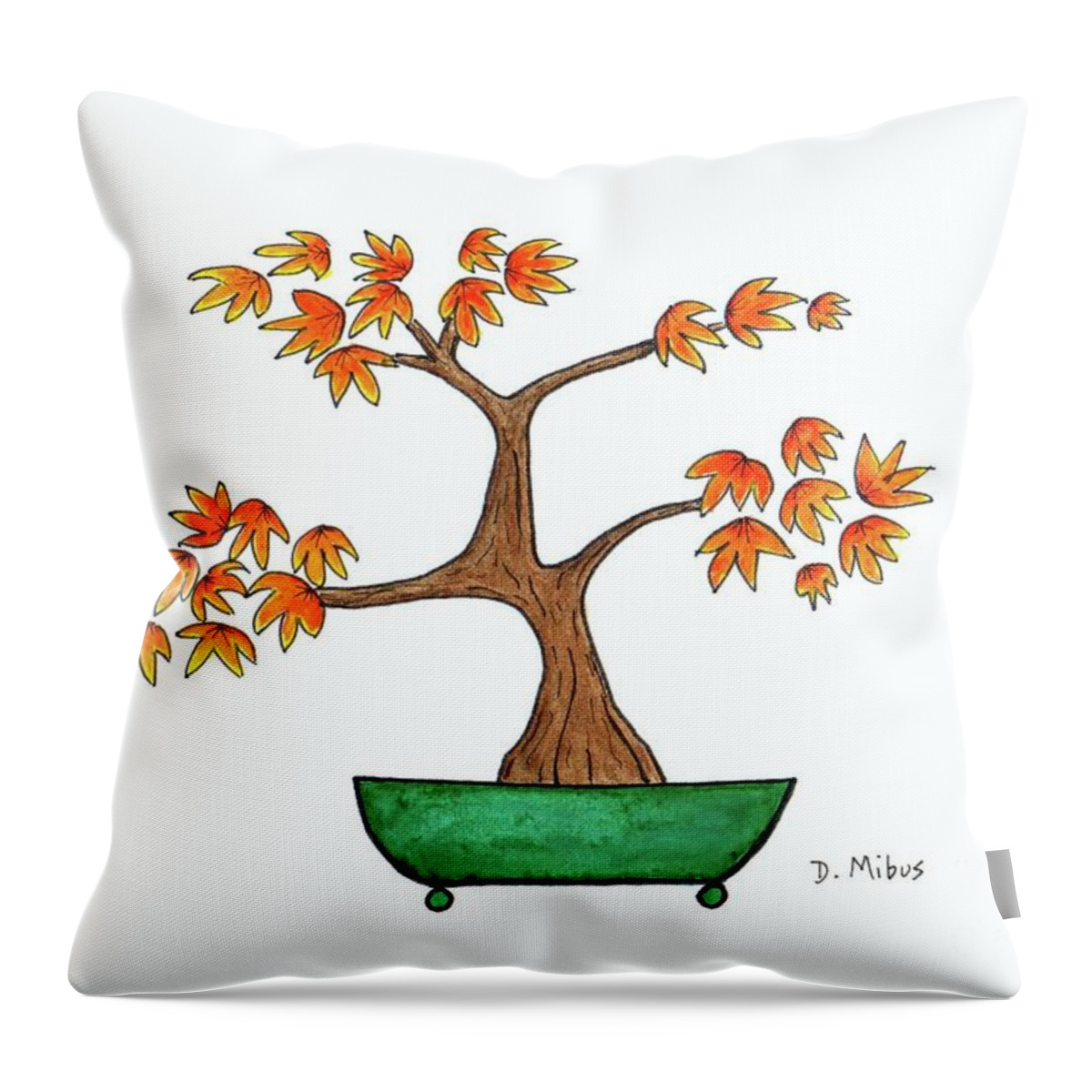 Asian Art Throw Pillow featuring the painting Whimsical Japanese Maple Bonsai Tree by Donna Mibus