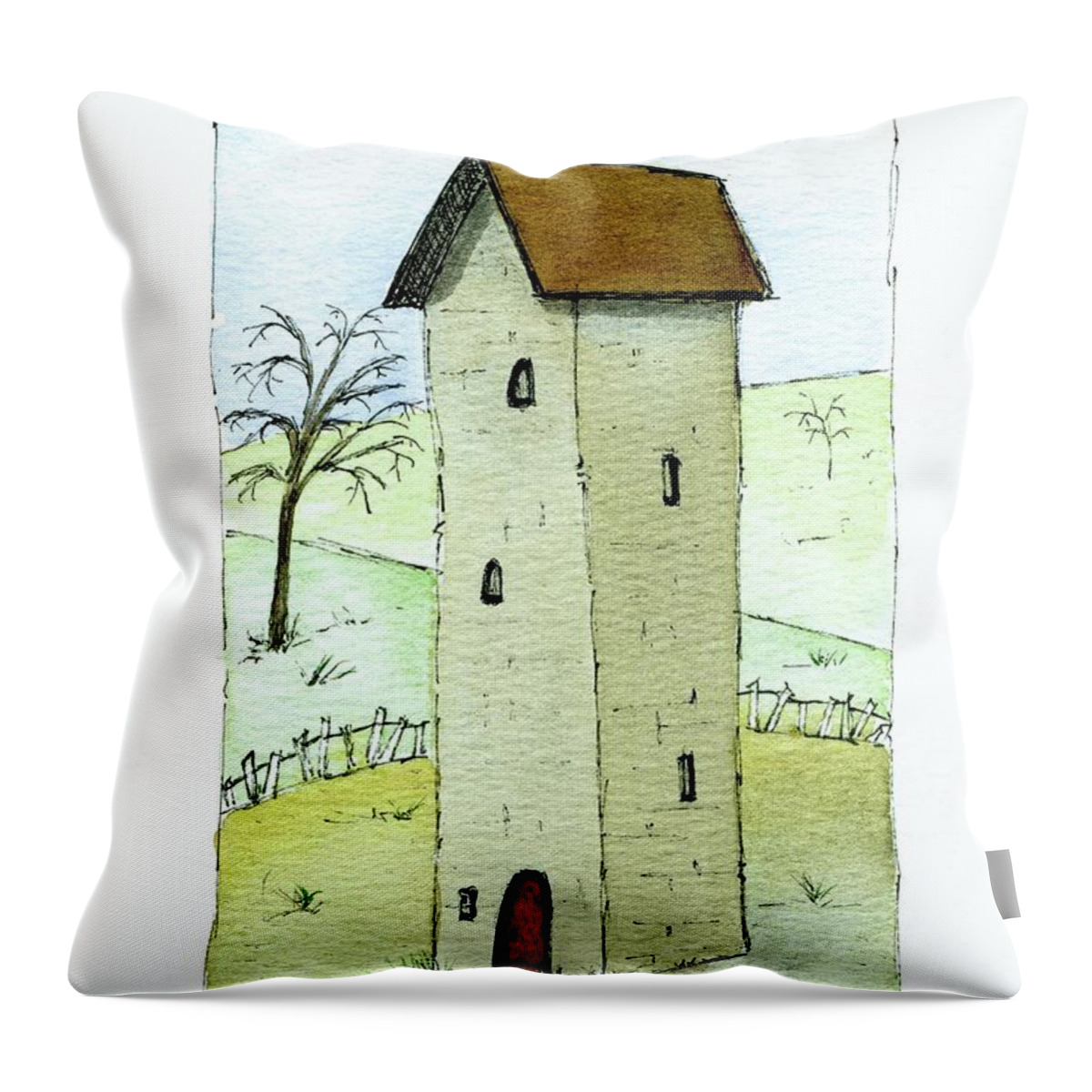 Whimsical House Painting Throw Pillow featuring the painting Whimsical Tall House by Donna Mibus