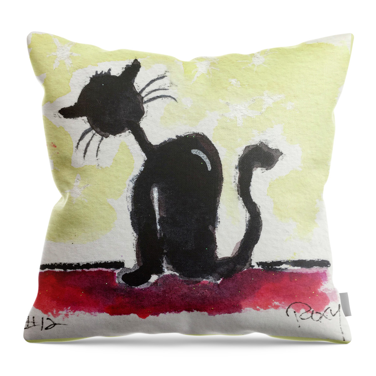 Cat Throw Pillow featuring the painting Whimsy Kitty 12 by Roxy Rich