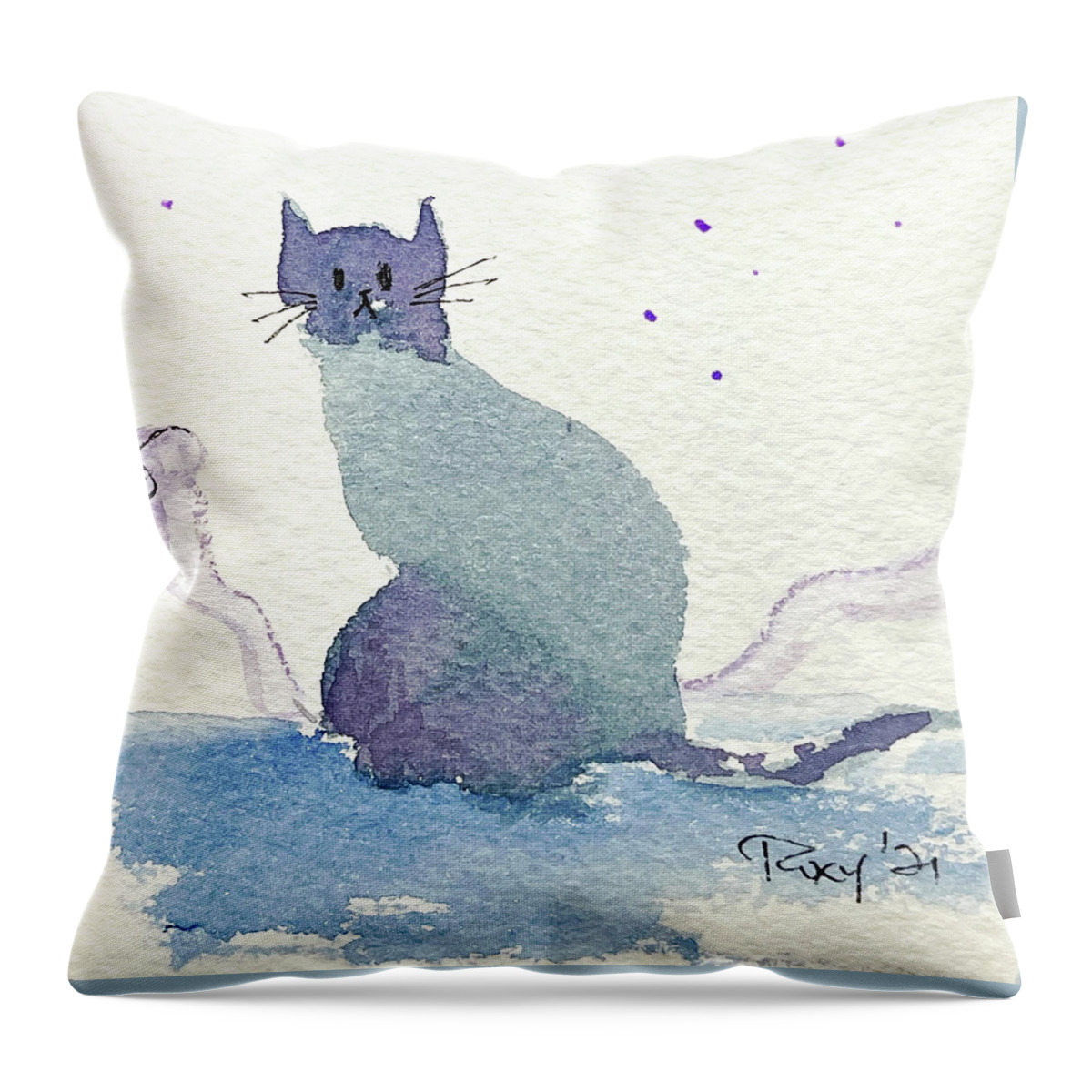 Whimsical Cat Throw Pillow featuring the painting Whimsy Kitty 20 by Roxy Rich