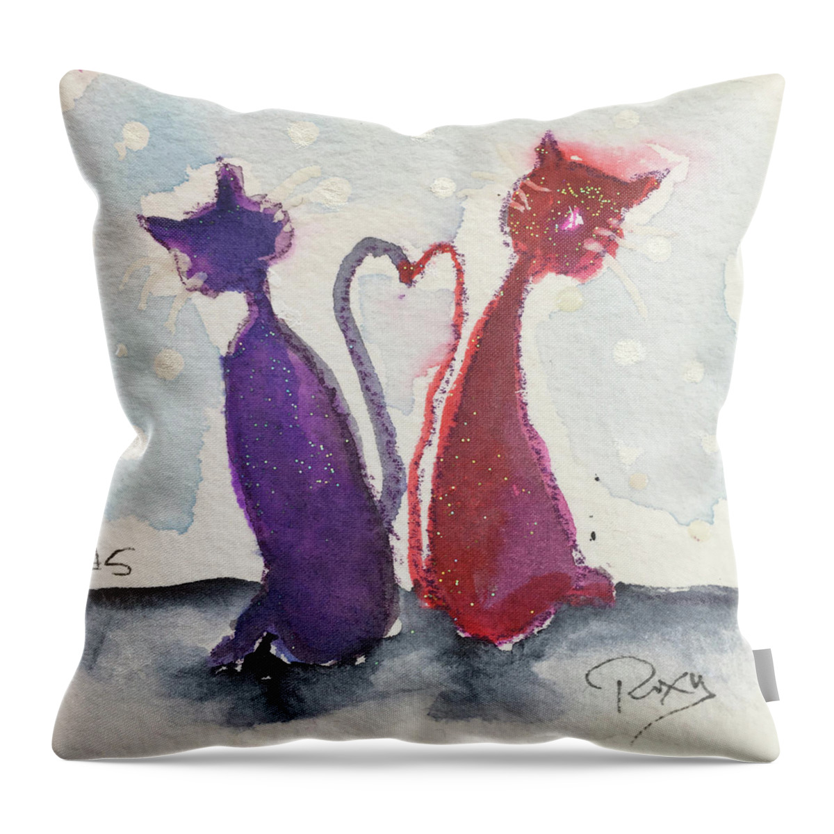 Whimsy Throw Pillow featuring the painting Whimsy Kitty 5 by Roxy Rich