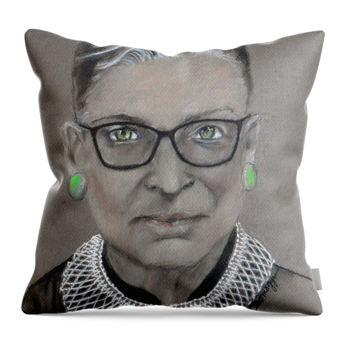 Ruth Bader Ginsburg Throw Pillow featuring the drawing White-Collar Justice by Jayne Somogy