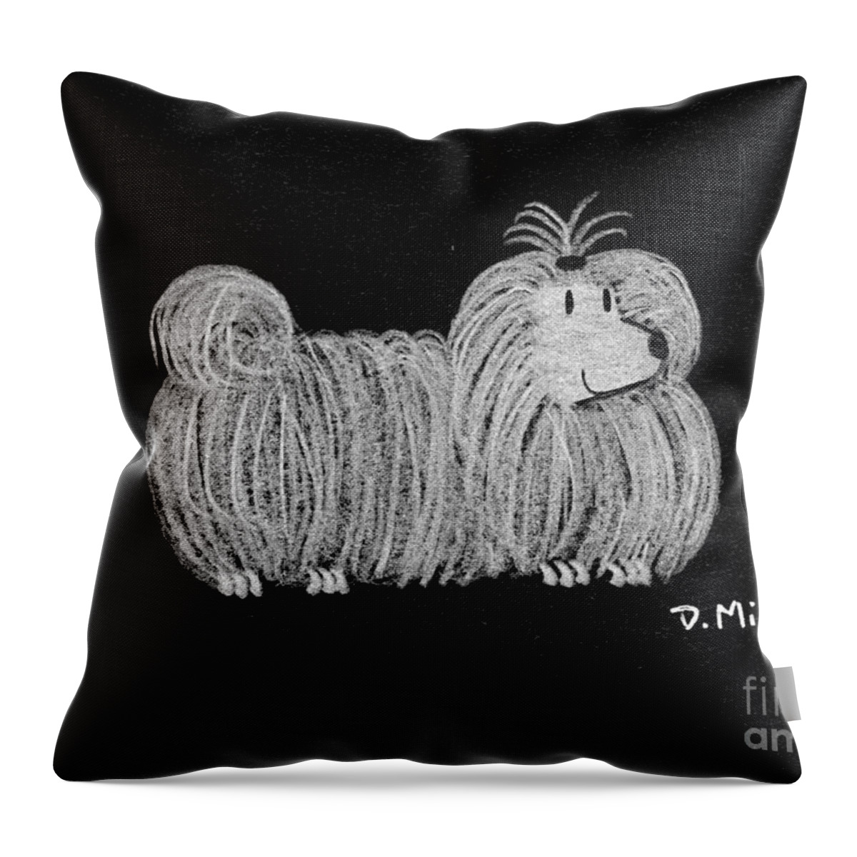 White Dog Throw Pillow featuring the drawing White Dog on Black by Donna Mibus