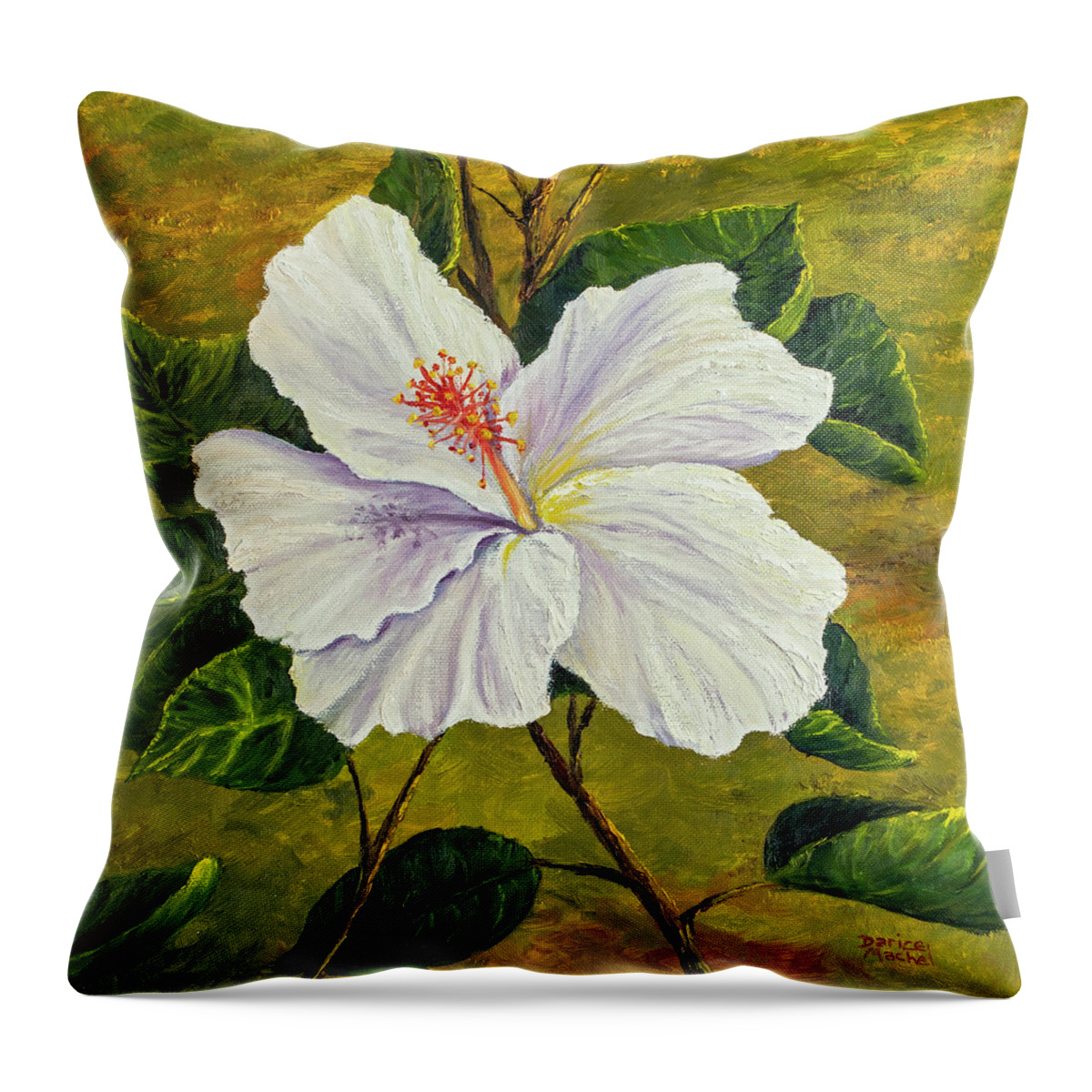 Flower Throw Pillow featuring the painting White Hibiscus by Darice Machel McGuire