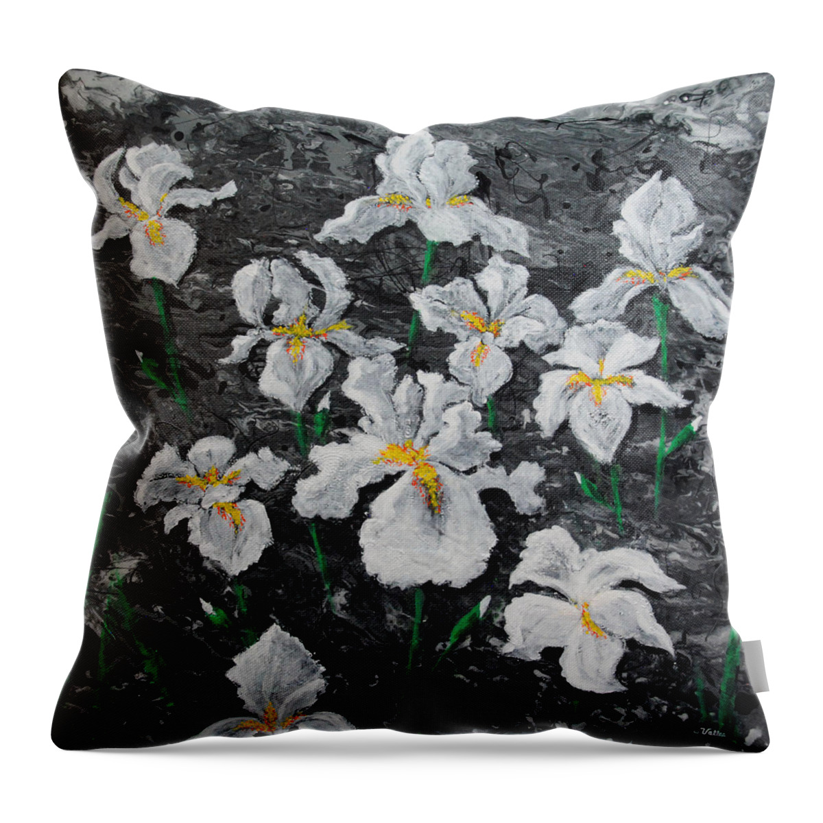Floral Throw Pillow featuring the painting White Irises by Vallee Johnson