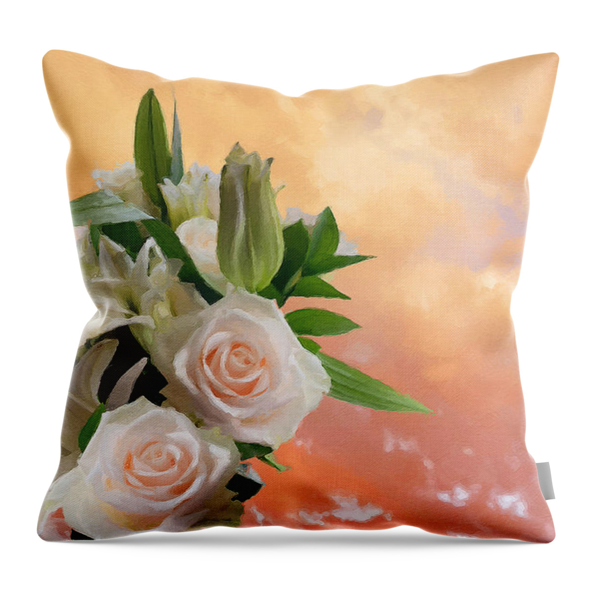 Roses Throw Pillow featuring the photograph White Roses Orange Sunset by Brian Watt