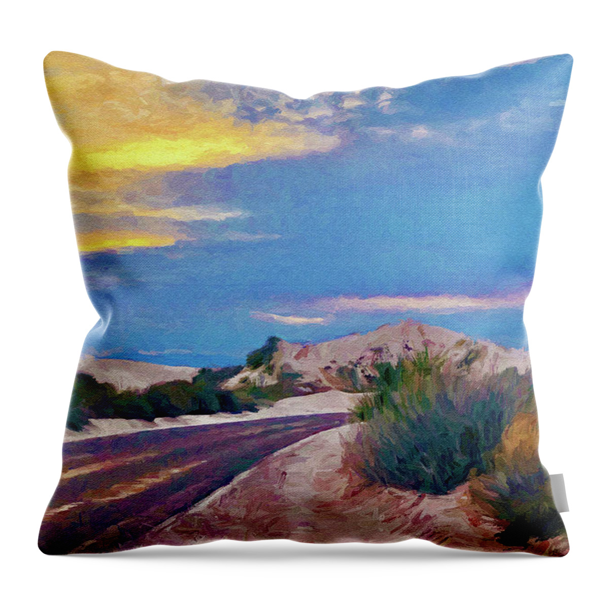 White Sands Throw Pillow featuring the digital art White Sands New Mexico at Dusk Painting by Tatiana Travelways