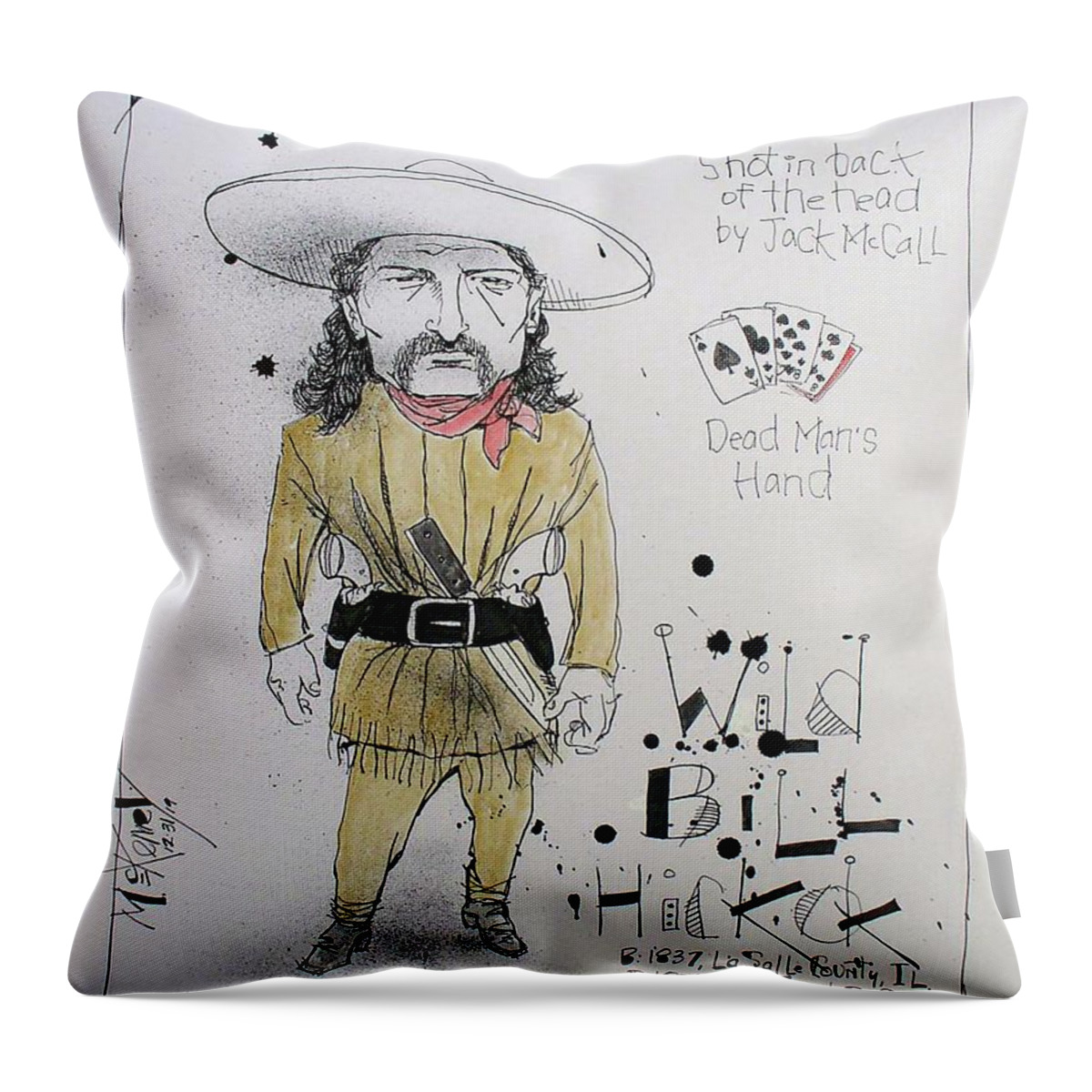  Throw Pillow featuring the drawing Wild Bill Hickok by Phil Mckenney