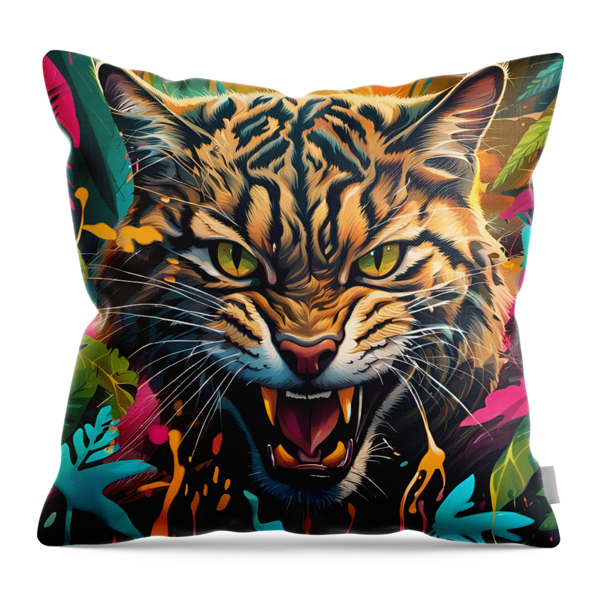 Wild Throw Pillow featuring the digital art Wild Cat by Jason Denis