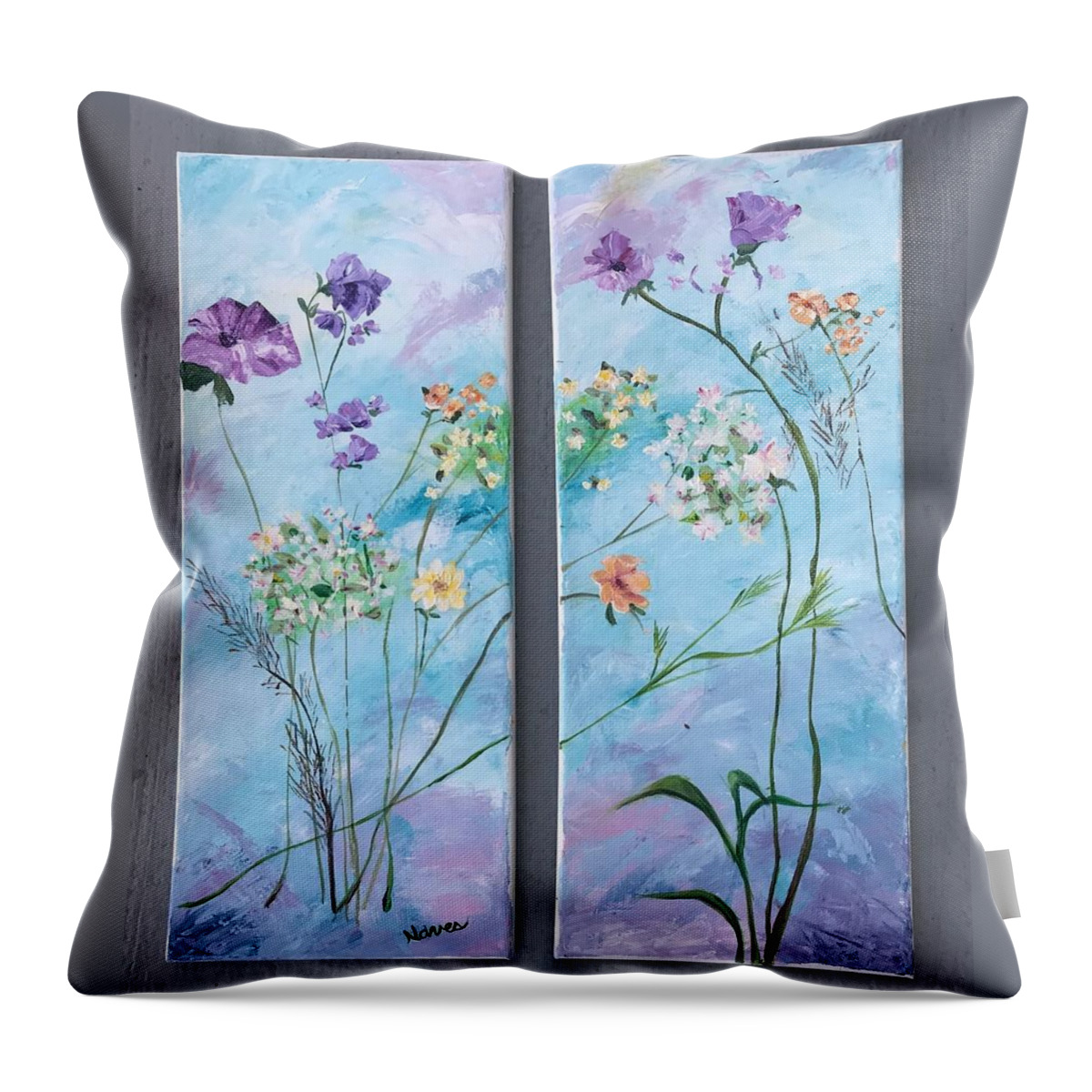 Wild Flowers Throw Pillow featuring the painting Wild Flowers Diptych by Deborah Naves