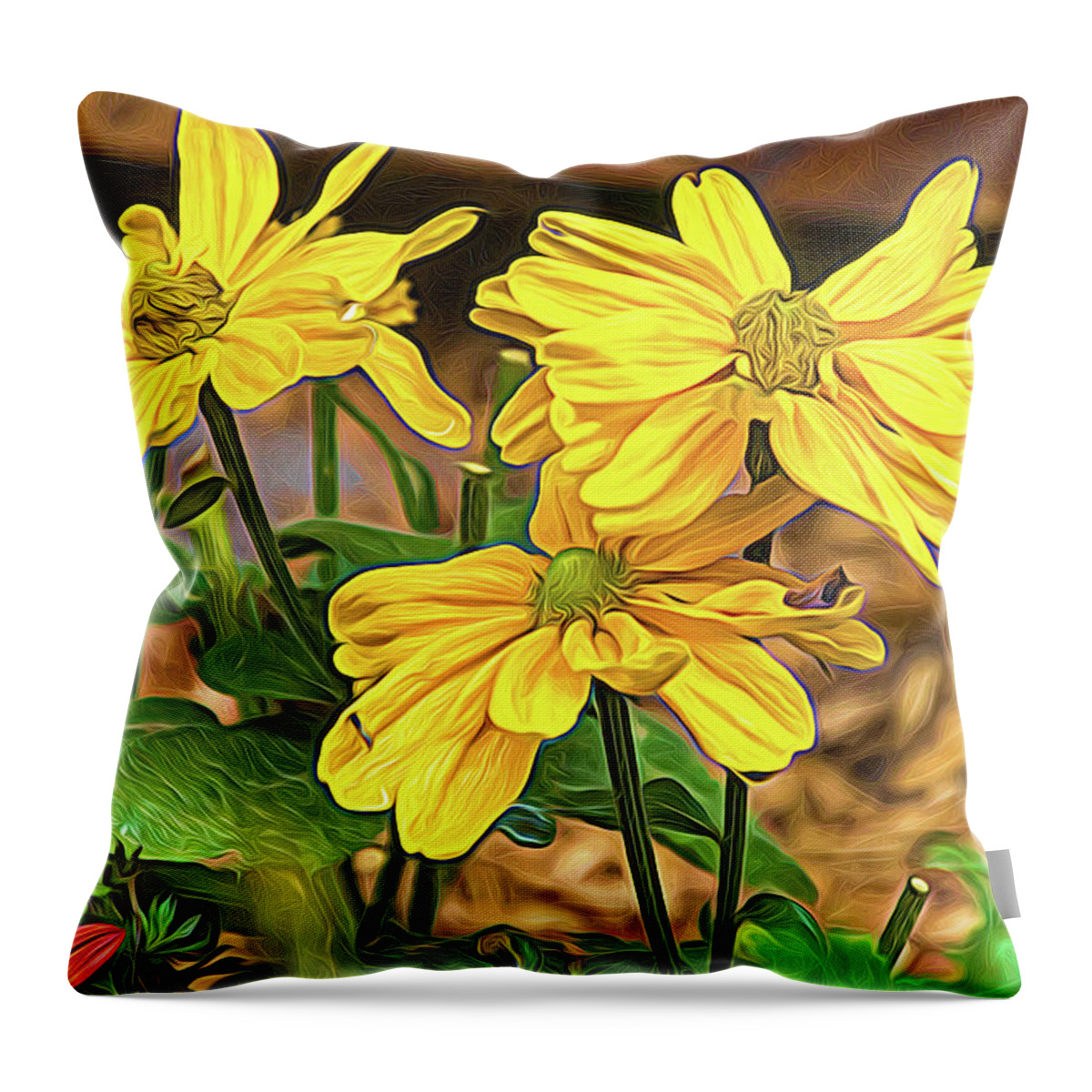 Autumn Sun Throw Pillow featuring the photograph Wild Golden Glow Coneflower Painterly by Debra Martz