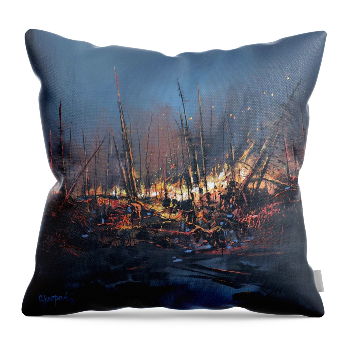 Fire Throw Pillow featuring the painting Wildfire by Tom Shropshire