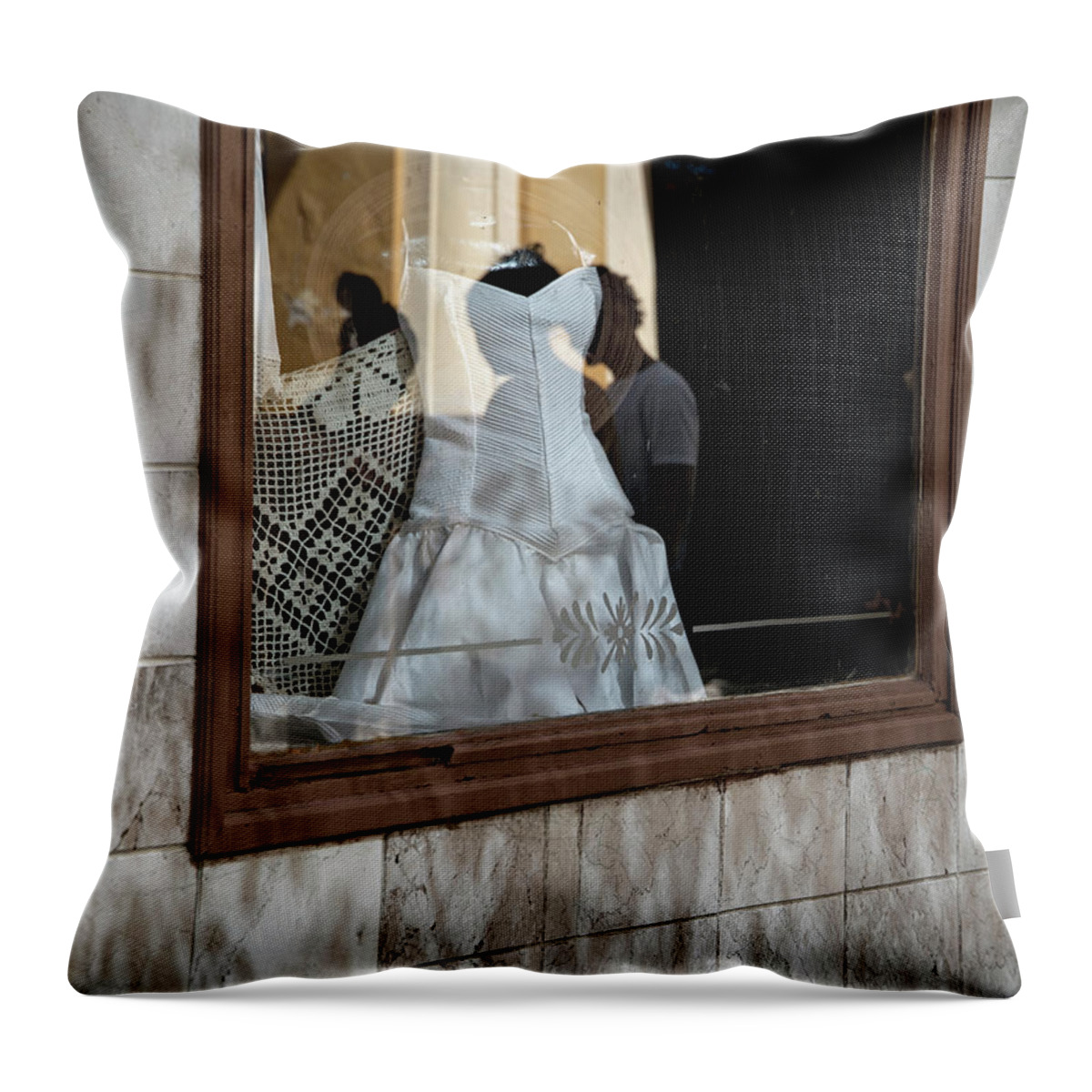 Cuba Throw Pillow featuring the photograph Window and Reflections by M Kathleen Warren
