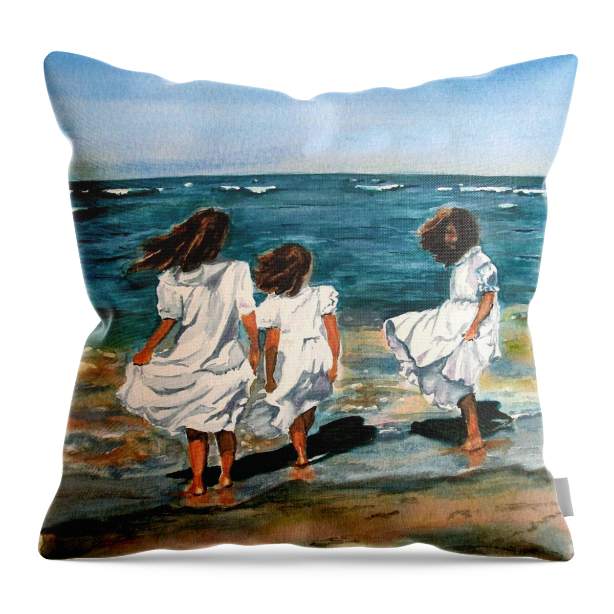 Girls Throw Pillow featuring the painting Windy Day by Karen Ilari