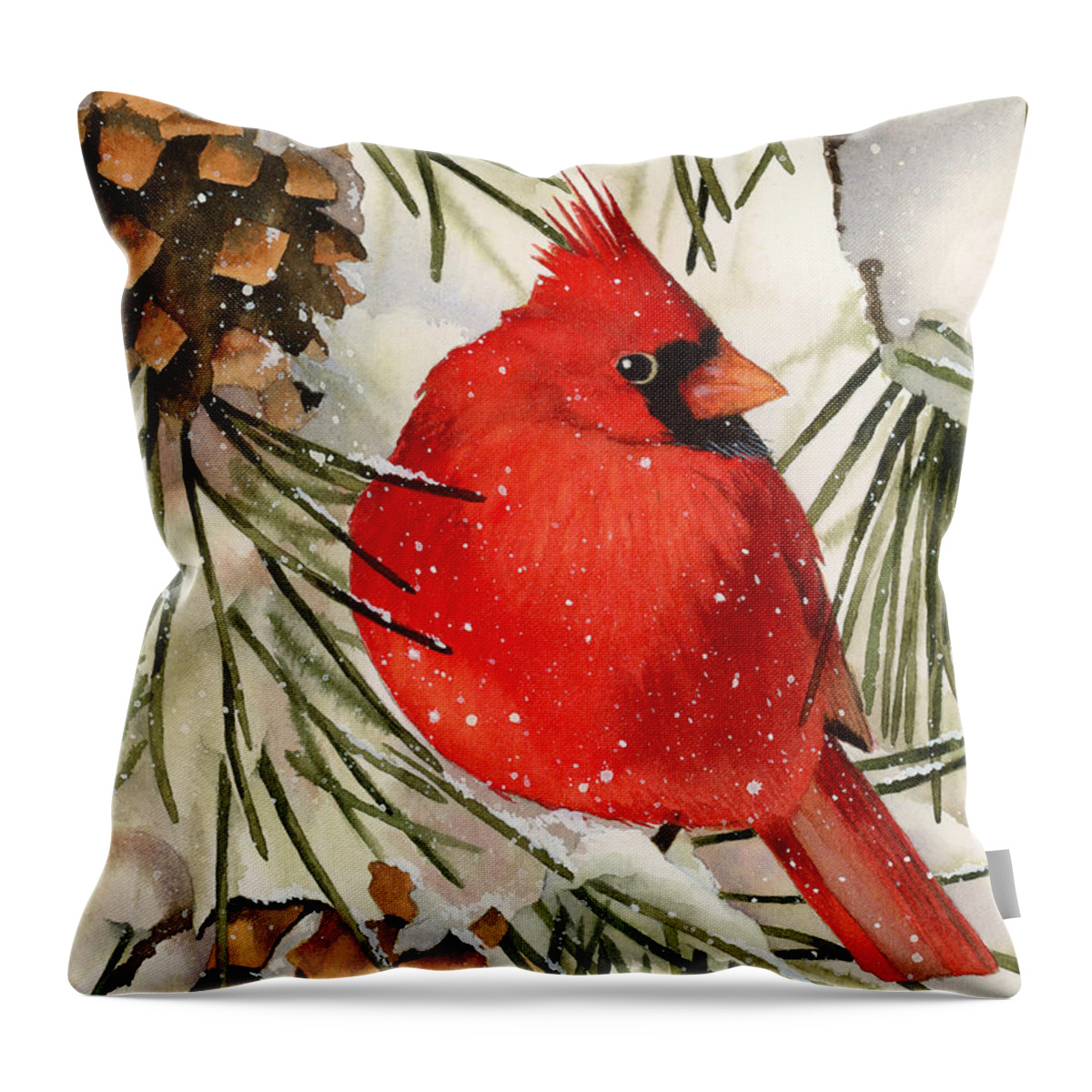 Cardinal Throw Pillow featuring the painting Winter Cardinal by Espero Art