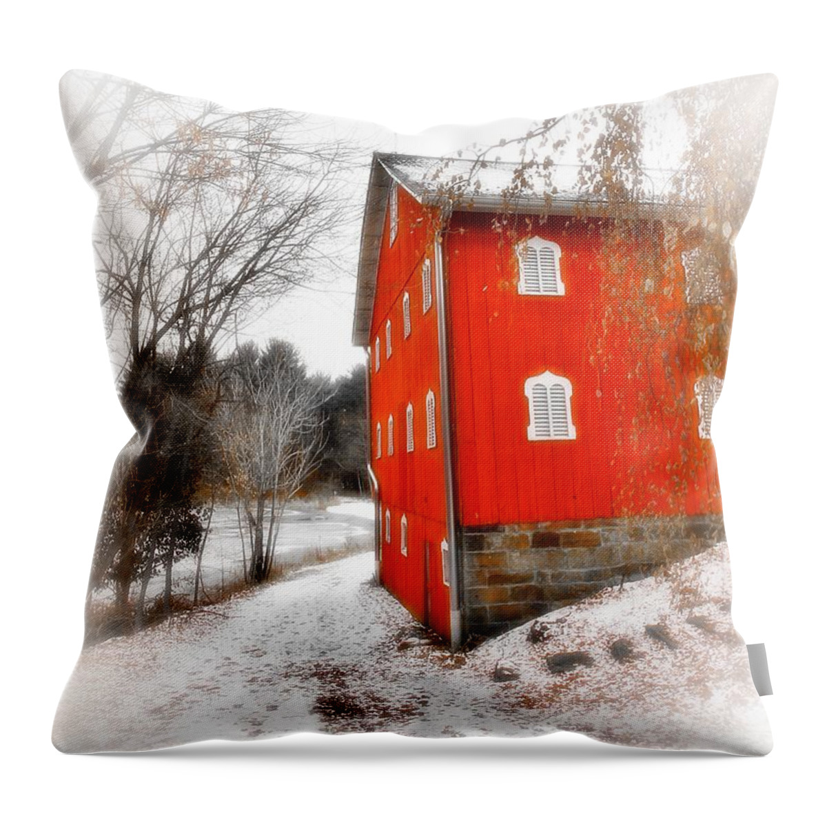Barn Throw Pillow featuring the photograph Winter Ohio Barn by Mary Walchuck
