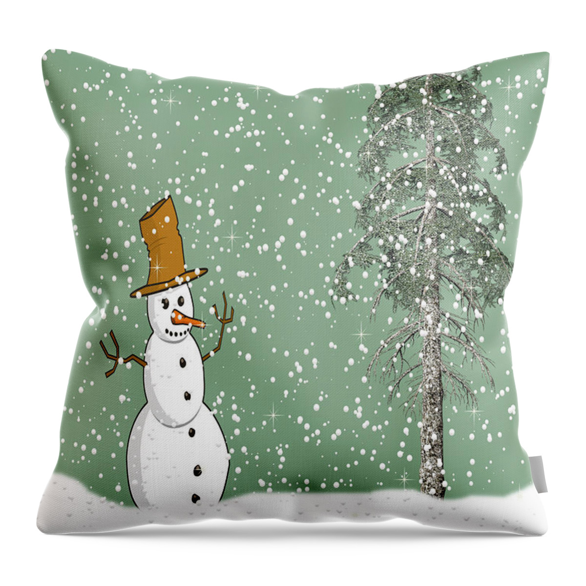 Snowman Throw Pillow featuring the mixed media Winter Scene With Snowman 5 by David Dehner