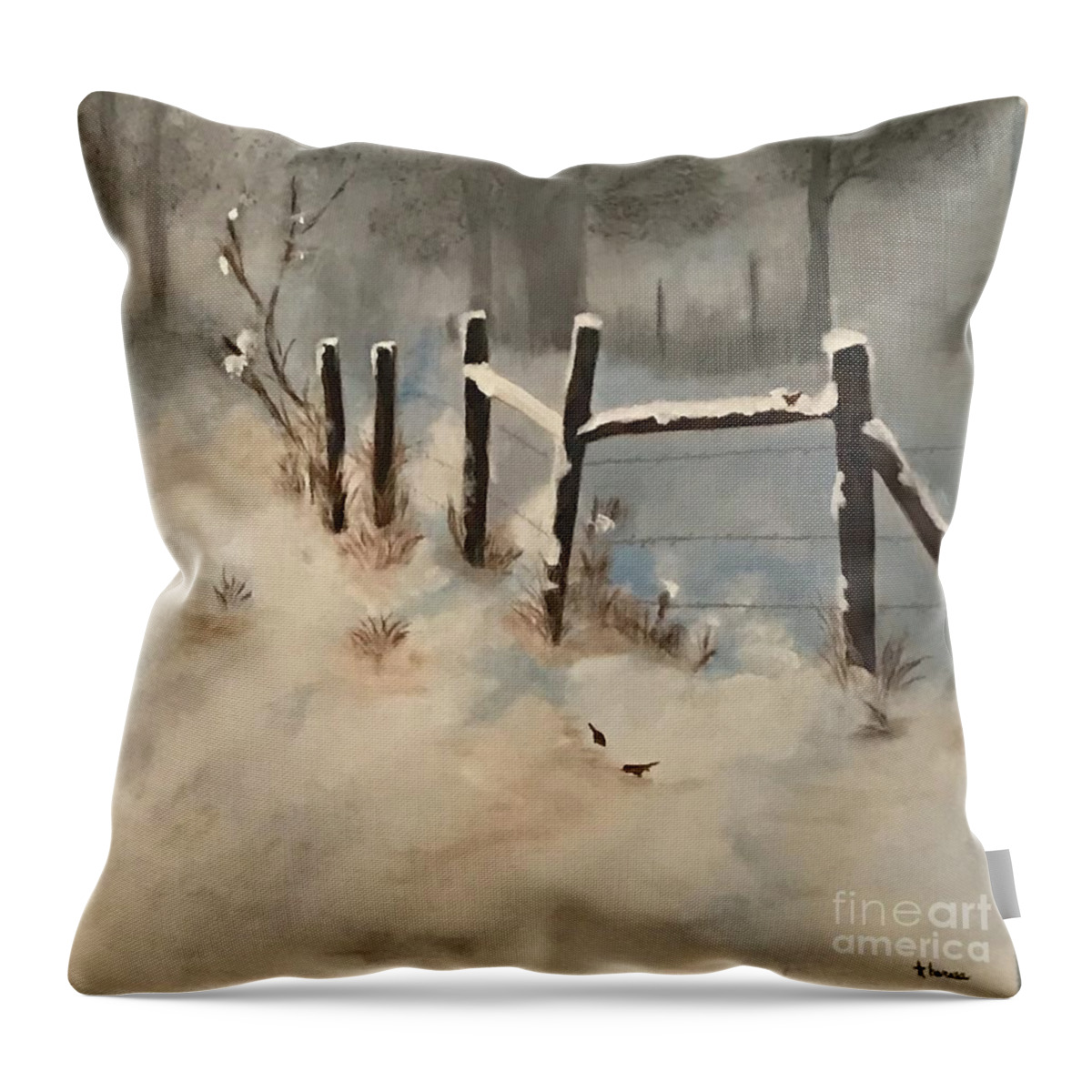Original Art Work Throw Pillow featuring the painting Winter's Meadow - Original Oil Painting by Theresa Honeycheck