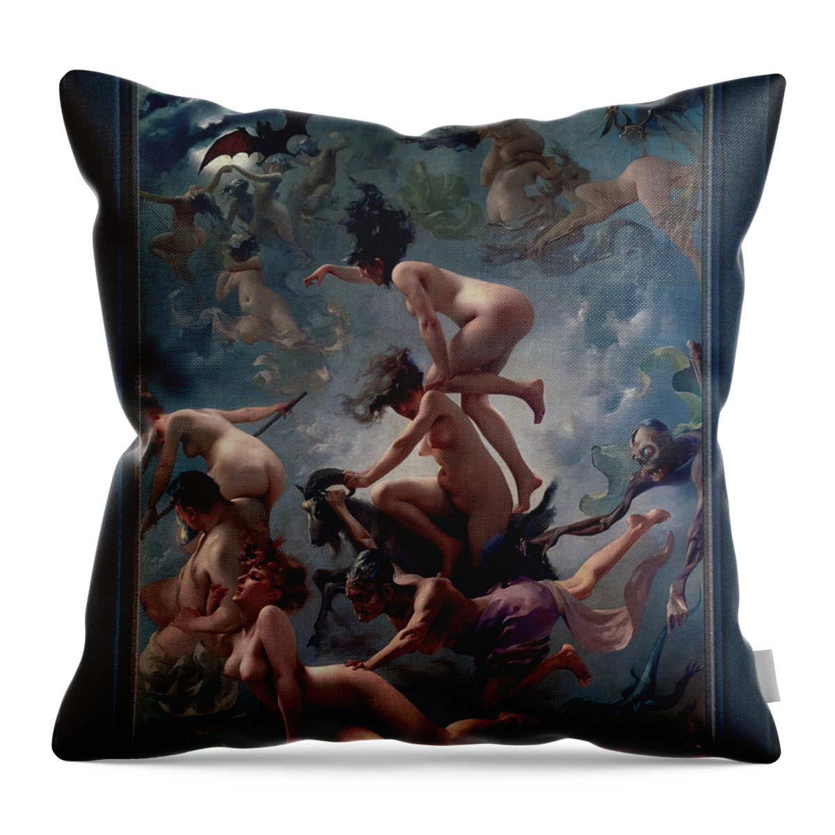 Witches Going To Their Sabbath Throw Pillow featuring the painting Witches Going To Their Sabbath by Luis Ricardo Falero Old Masters Classical Art Reproduction by Rolando Burbon