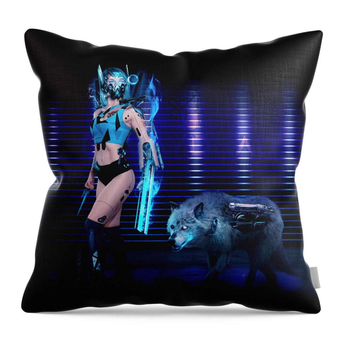 Argus Dorian Throw Pillow featuring the digital art Wolf Assassin Death by the Blue Flame by Argus Dorian