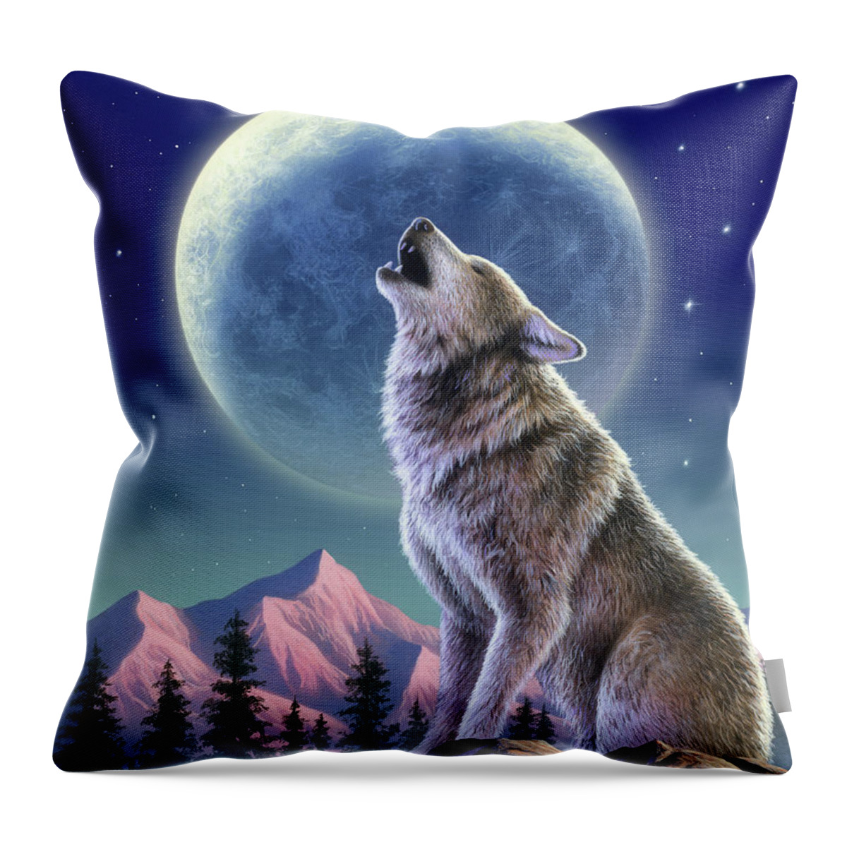 Wolf Throw Pillow featuring the mixed media Wolf Moon by Jerry LoFaro